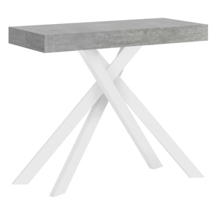 Console extensible 90x40/300 cm Krack gris béton pieds blancs