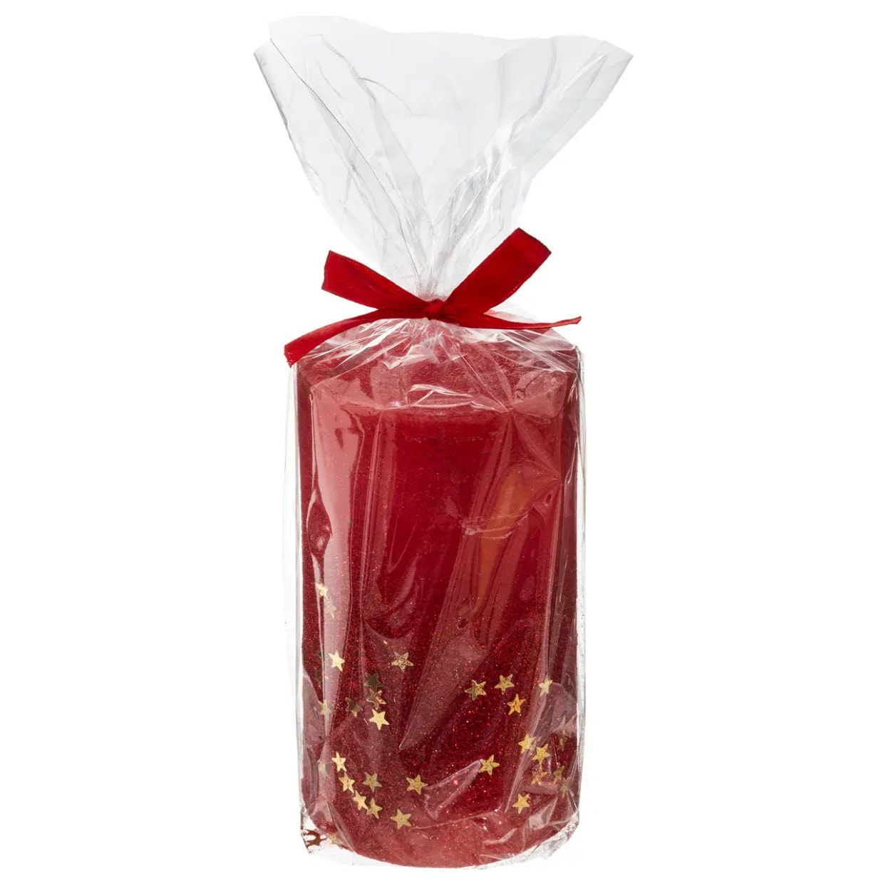 Bougie cylindre pailletée 7x12cm rouge