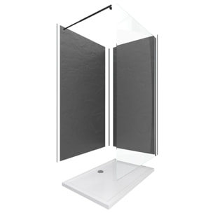 Pack douche à l'Italienne Receveur 90x120 + Paroi transparente + Panneaux muraux finition ardoise