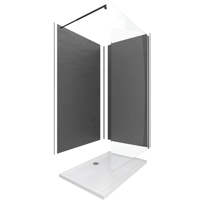 Pack douche à l'Italienne Receveur 90x120 + Paroi transparente + Panneaux muraux finition ardoise
