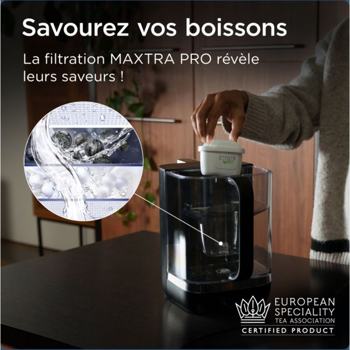 Fontaine à eau BRITA CUBE (4.0 L) technologie UV-C & filtre à eau MAXTRA PRO Expert anti-tartre