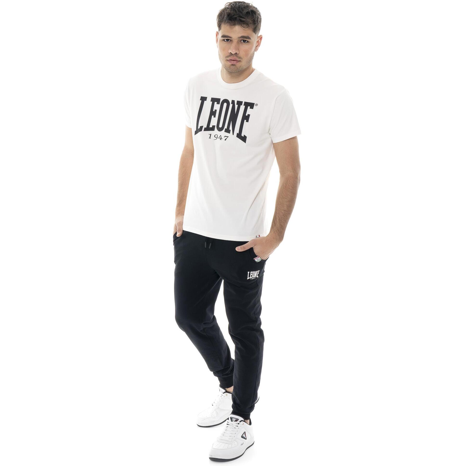 Camiseta básica de algodón elástico de manga corta con logo Leone 1947