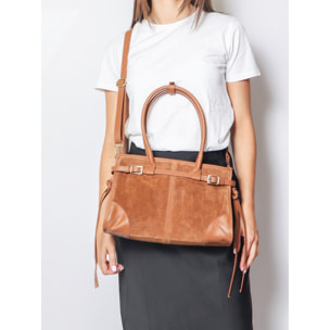 Borsa a spalla da donna Made in Italy - Modello Novara Ultra - Pelle scamosciata - 31.5 x 20.0 x 14.0 cm