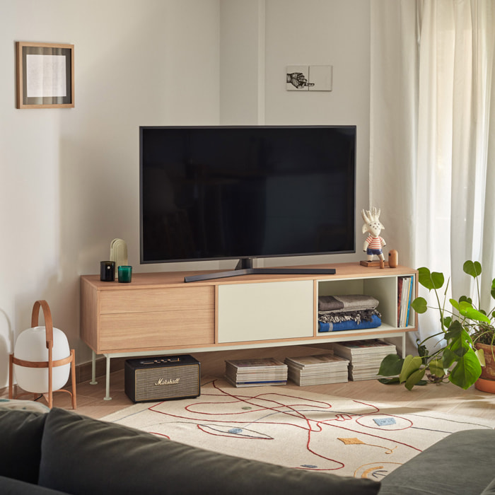 Mueble de televisión Yoko 2 cajones y 1 puerta roble y crema