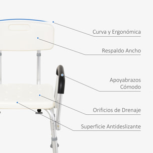 Silla Ducha Altura Regulable con Respaldo y Apoyabrazos Aguanta hasta 135 Kg