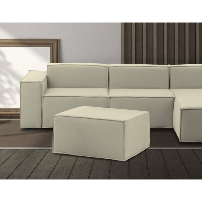 Pouf Avolasca, Pouf da salotto, Poltroncina relax in tessuto imbottito, 100% Made in Italy, 80x70h43 cm, Beige