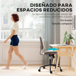 Silla de Escritorio sin Brazos, Silla de Oficina Giratoria, Tapizada en Cuero Sintético, con Respaldo Curvado, Asiento Forma U, Altura Ajustable, Basculante, Blanco