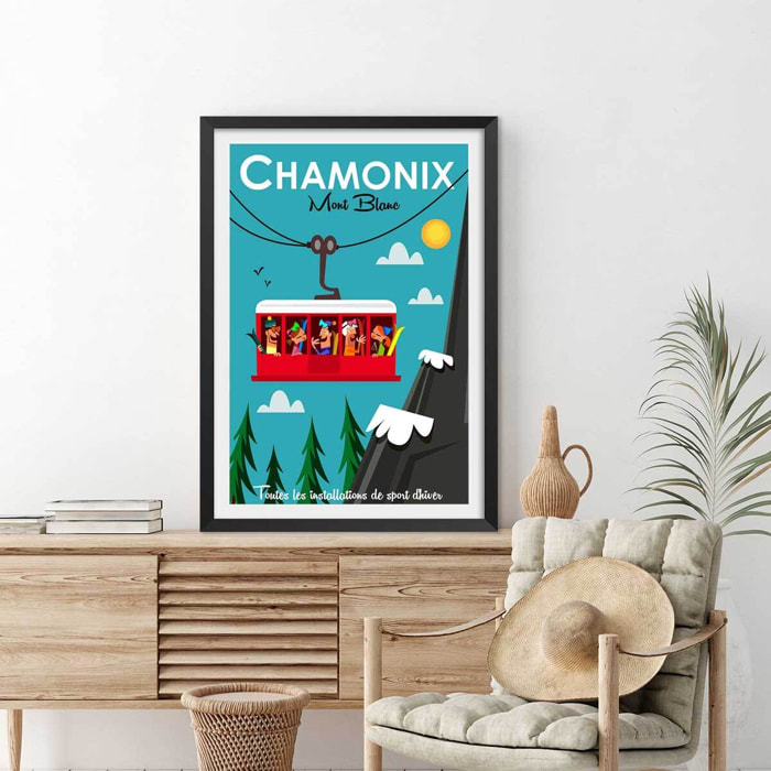 Poster de les grands montets Affiche + cadre en bois - Noir