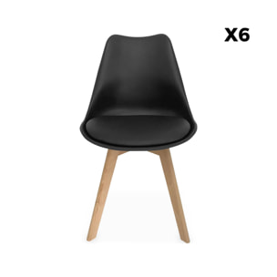 Lot de 6 chaises scandinaves. pieds bois de hêtre. chaises 1 place. noirs
