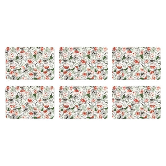 Set de 6 sets de table rectangulaires Excelsa – Christmas Stamp, Polypropylène multicolore