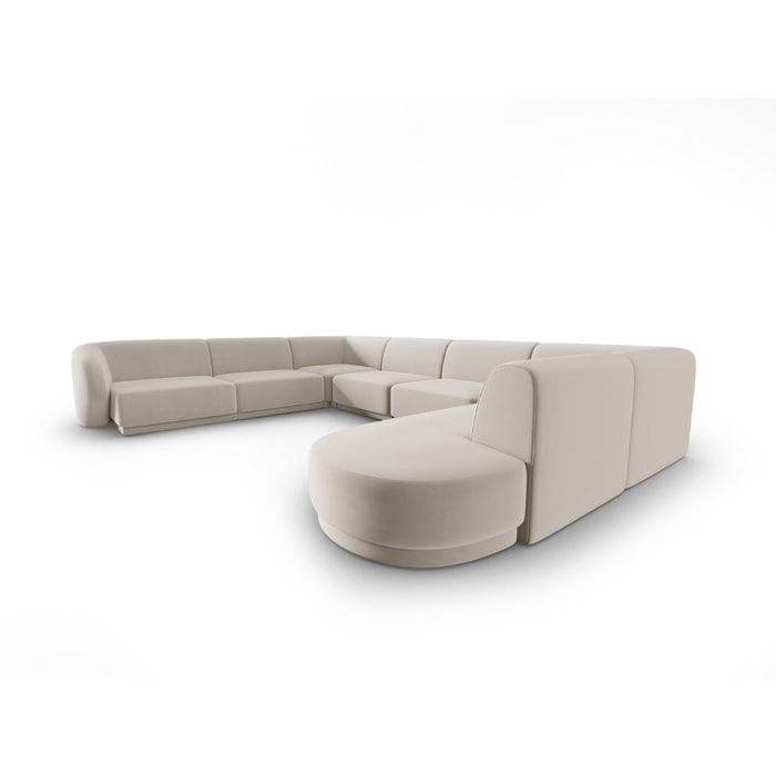 Canapé d'angle gauche panoramique modulable "Lionel" 8 places en velours beige