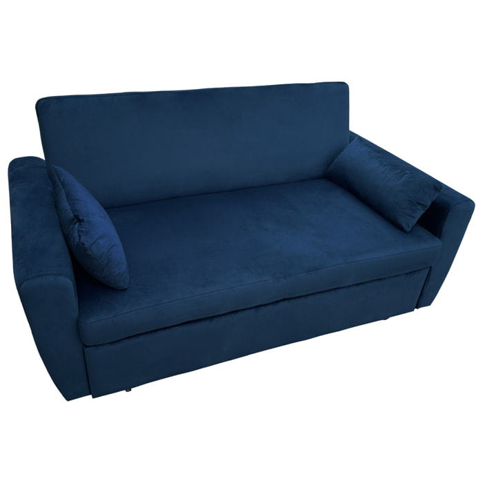 Canapé convertible en velours bleu 2 places MATT
