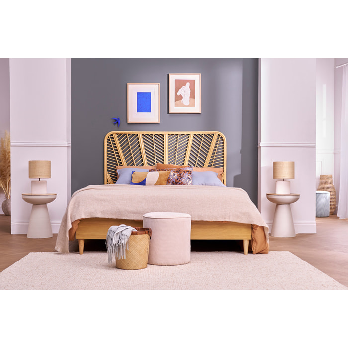 Table d'appoint ronde design avec rangement en métal grège et bois manguier massif H52 cm TAM