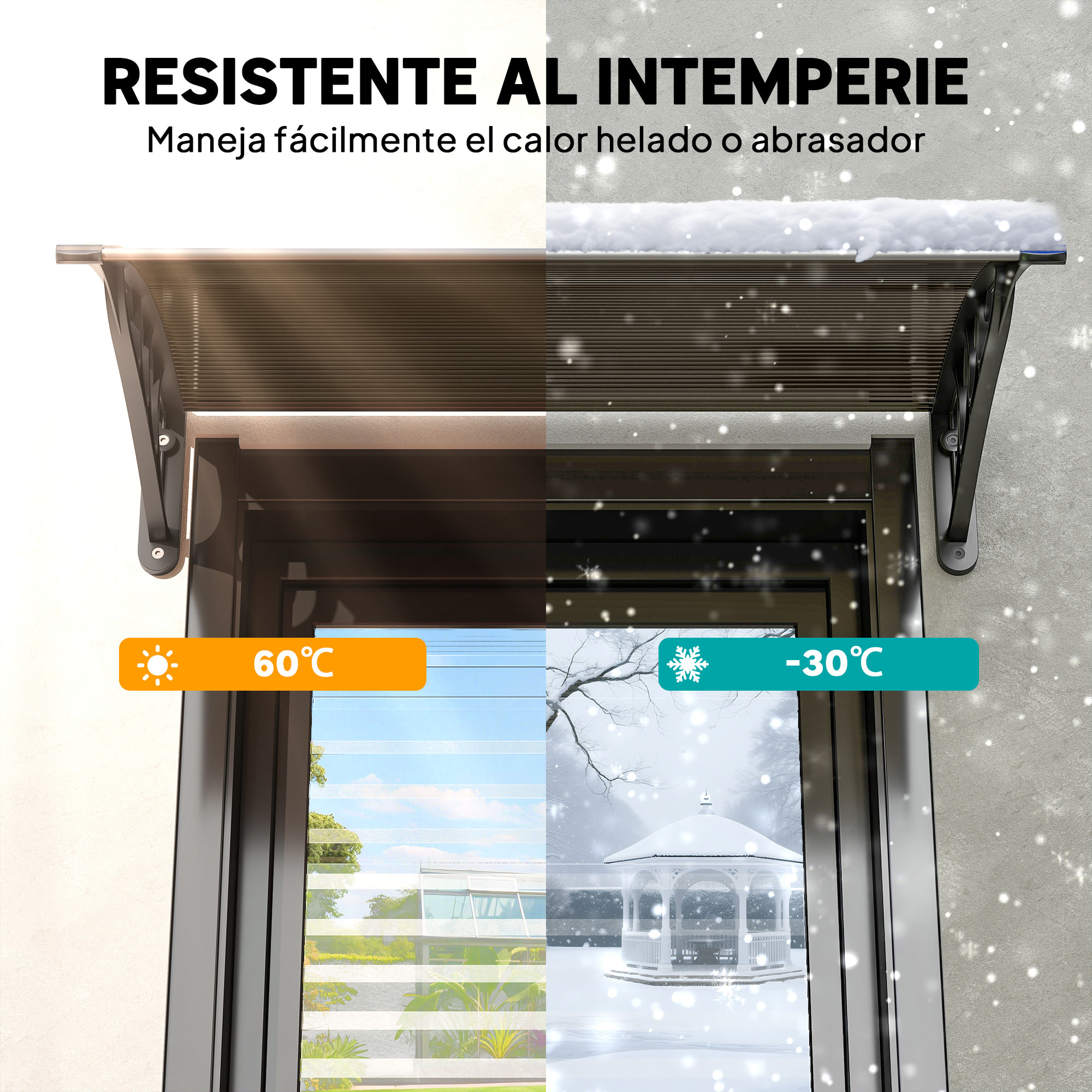 Marquesinas Exterior para Puertas y Ventanas 75x100 cm Tejadillo de Protección contra Sol y Lluvia con Soporte de Aleación de Aluminio Marrón Translúcido