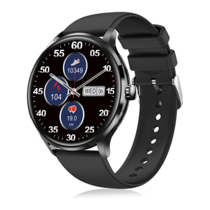 DAM Smartwatch QS80 con llamadas BT, notificaciones push. Monitor deportivo y de salud, termómetro. 4,4x1,1x3,7 Cm. Color: Negro