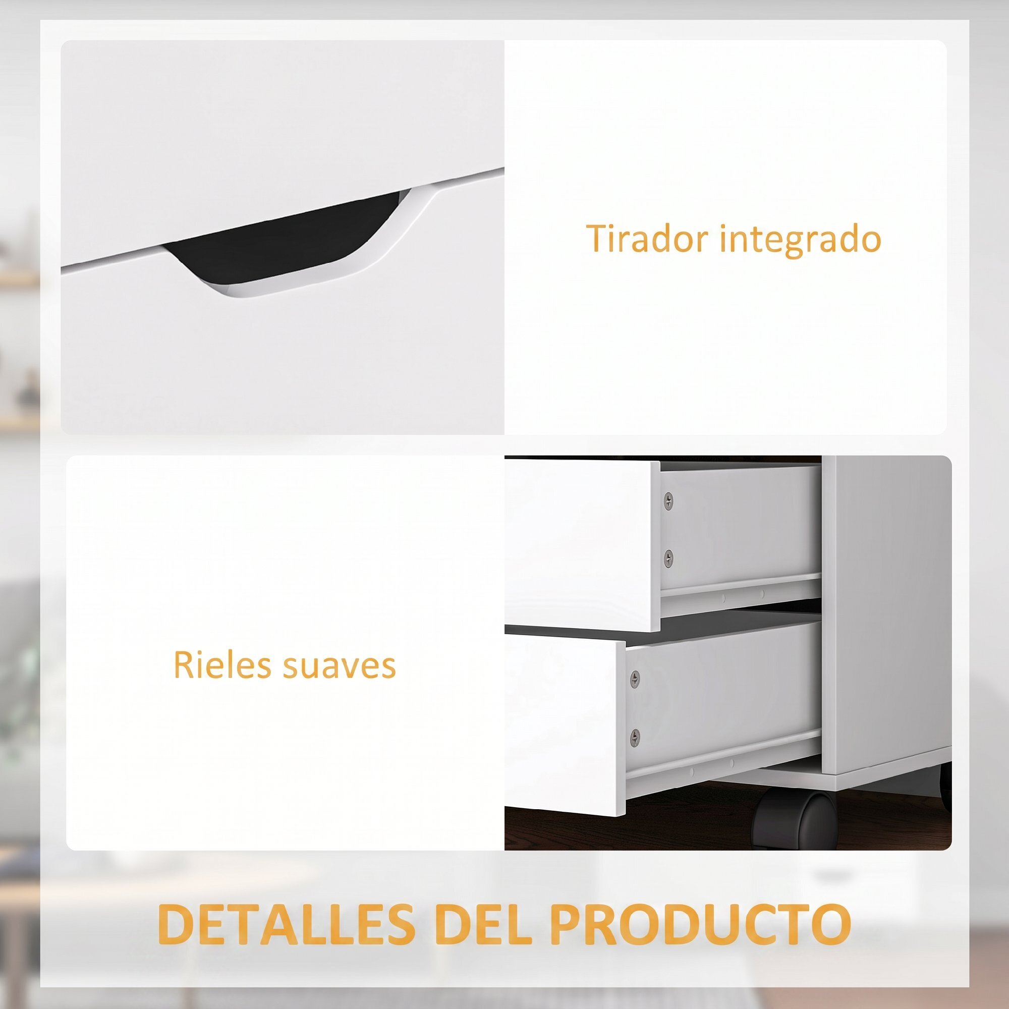 Cajonera de Escritorio con 5 Cajones, Cajonera de Oficina con Ruedas, Estante Ajustable, Soporte para Impresora para Estudio, Salón, 78x40x66,5 cm, Blanco