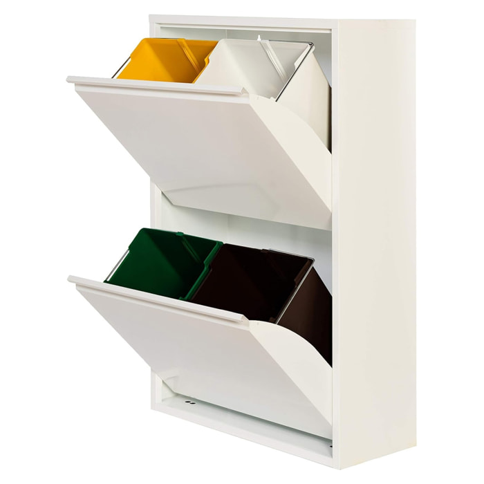 Well home - cubo de basura y reciclaje metálico de 4 compartimentos, 4x17l (68l) blanco mate