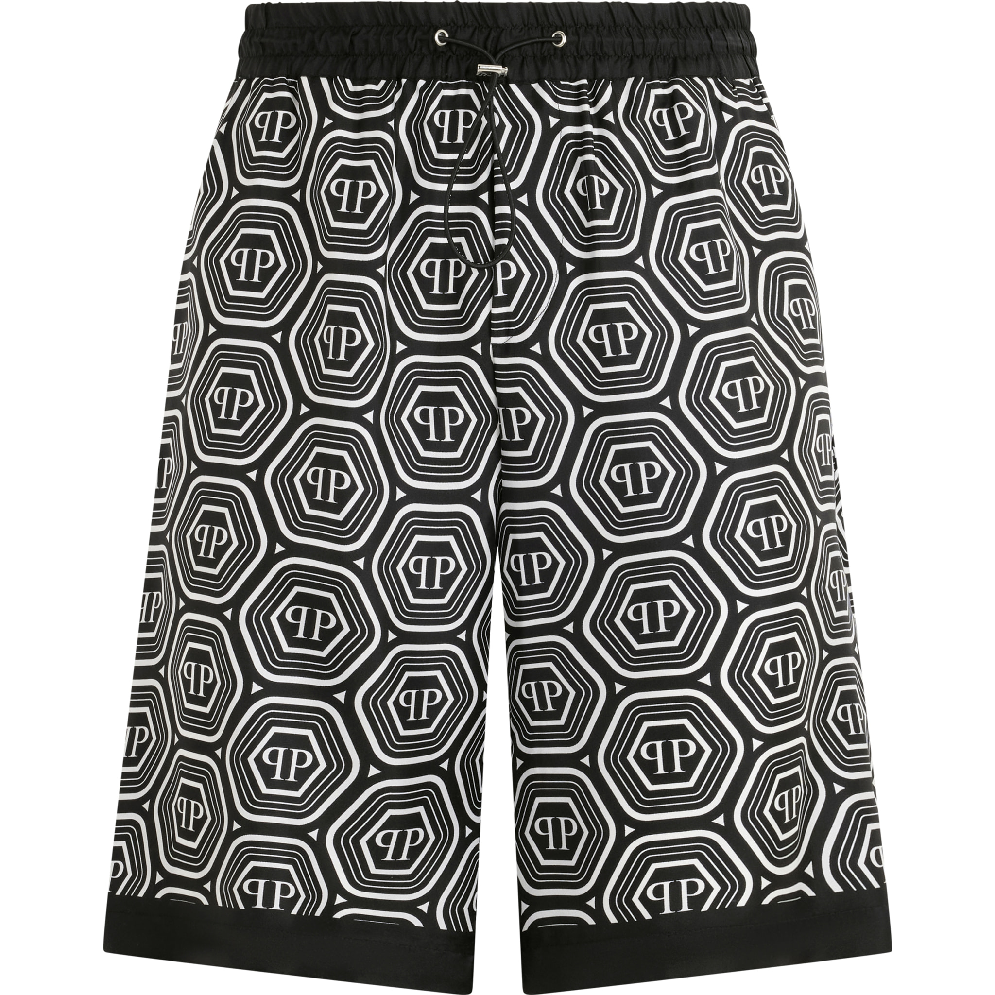 PHILIPP PLEIN Silk Drawstring Shorts Monogram 70's