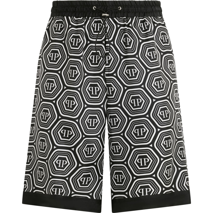 PHILIPP PLEIN Silk Drawstring Shorts Monogram 70's