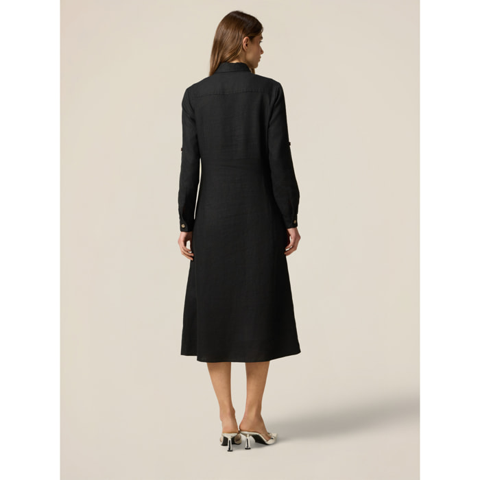Oltre - Vestito chemisier 100% lino - Nero