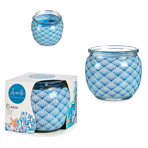 Candela profumata in barattolo di vetro profumo di oceano.