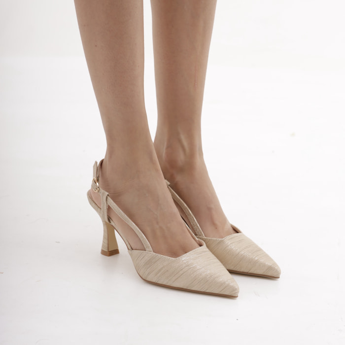SLINGBACK CHIFFON CHOCOLA' CHAMPAGNE