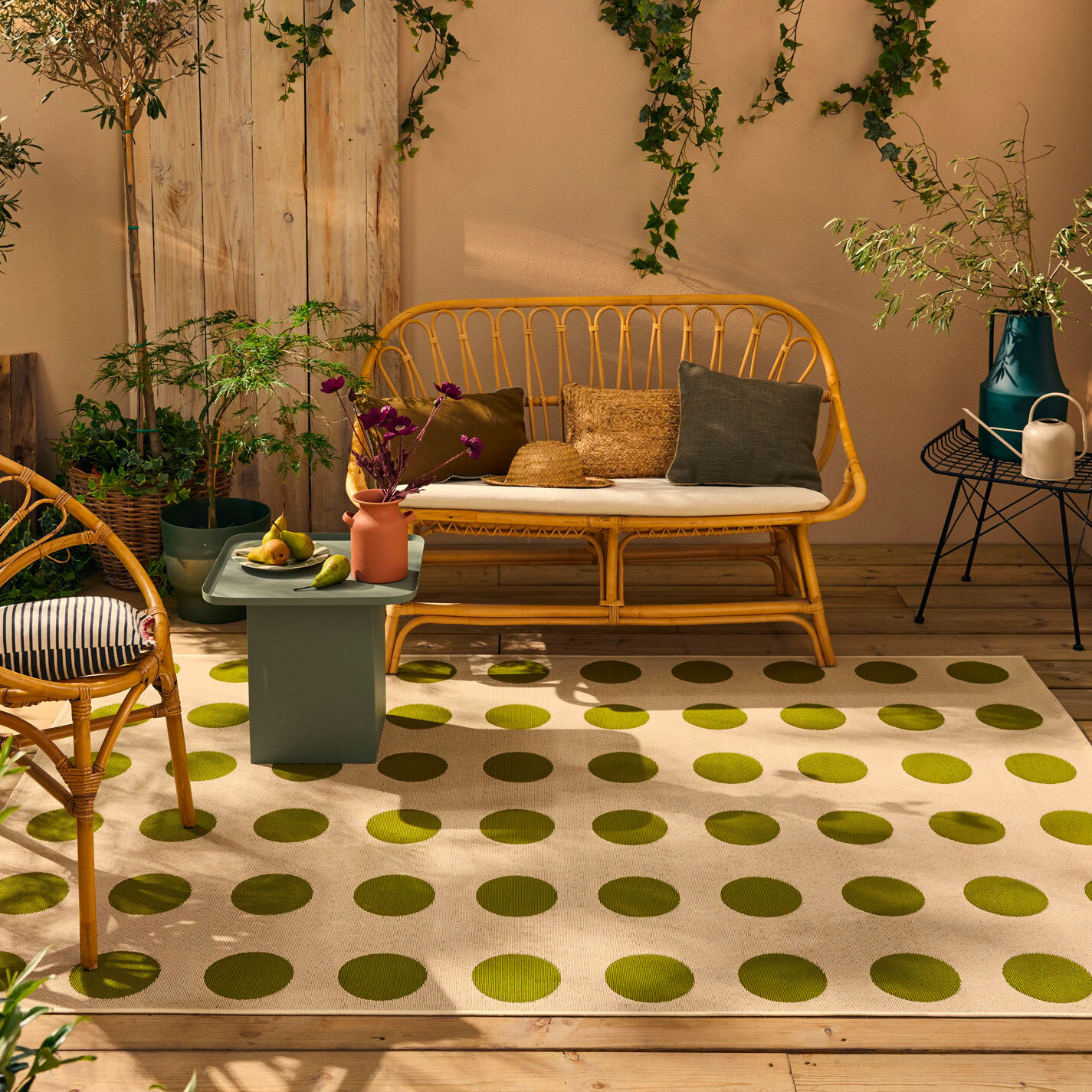 RIVIERA - Tapis intérieur/extérieur à motif pois creme