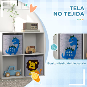 Estantería para Juguetes Infantil Librería para Niños de +3 Años con 4 Compartimientos de Almacenaje y 2 Cajones de Tela no Tejida con Imagen de Animales 61,8x29,9x61,8 cm Blanco y Gris