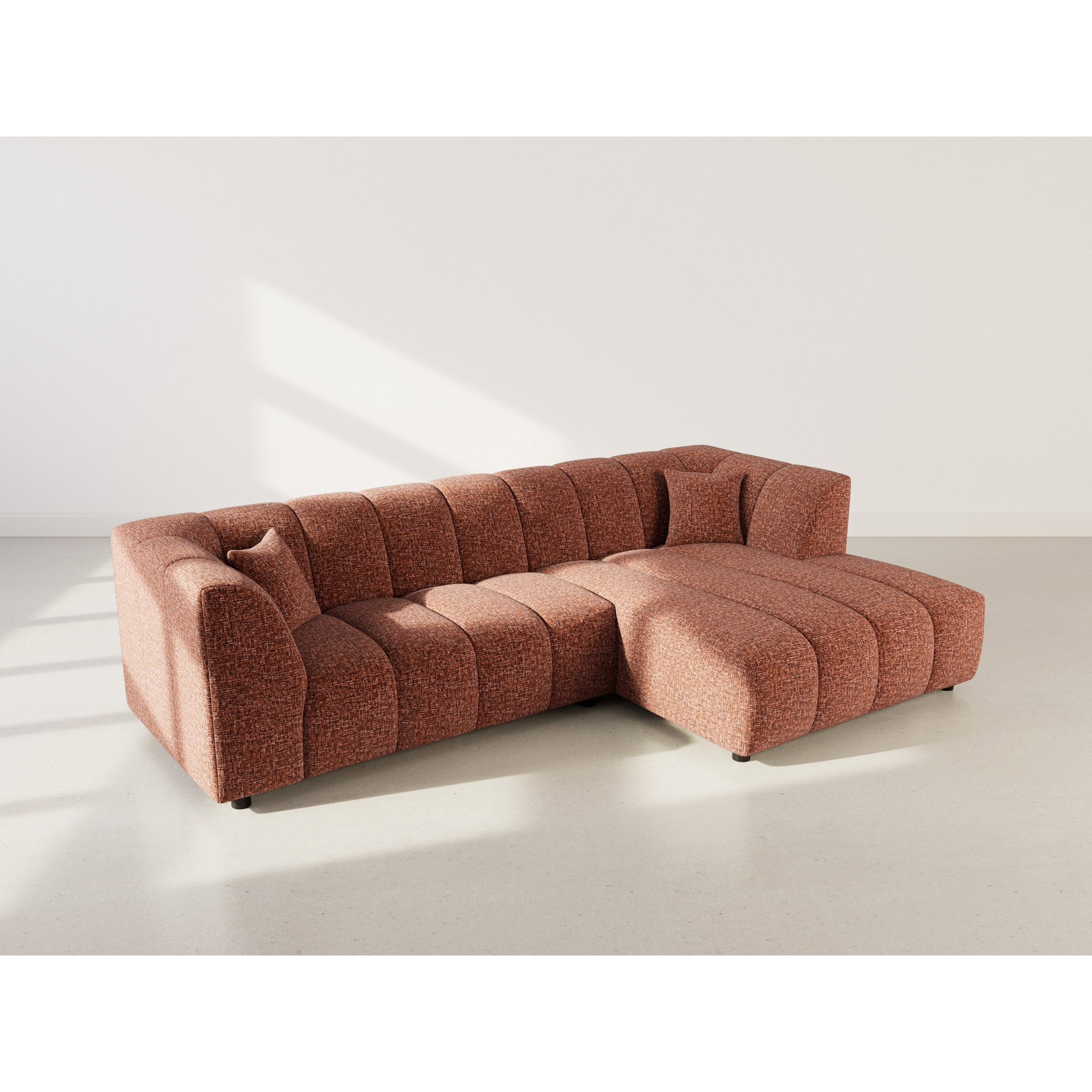 Curtis - canapé d'angle droit 4 places avec accoudoir en tissu texturé - Terracotta