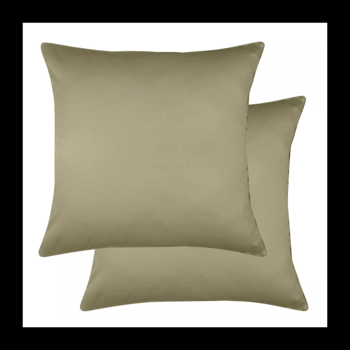 Lot de 2 taies satin de coton uni brun marron Ava uni mordore