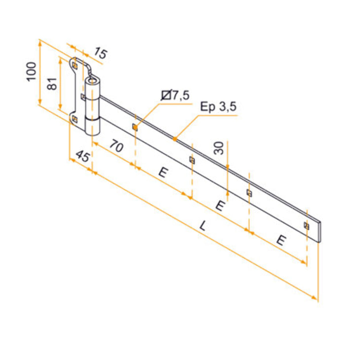 Penture festonnée bout carré fer de 30x3,5 mm époxy noir lg 300 mm - TIRARD BURGAUD - 951110