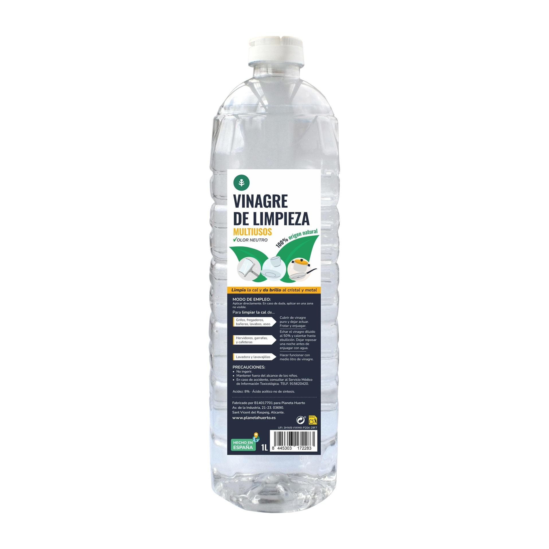 PLANETA HUERTO | Vinagre Blanco de Limpieza 1L - El Desinfectante Natural Ideal para Azulejos, Grifos y Más