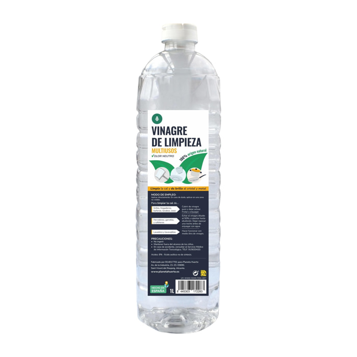 PLANETA HUERTO | Vinagre Blanco de Limpieza 1L - El Desinfectante Natural Ideal para Azulejos, Grifos y Más