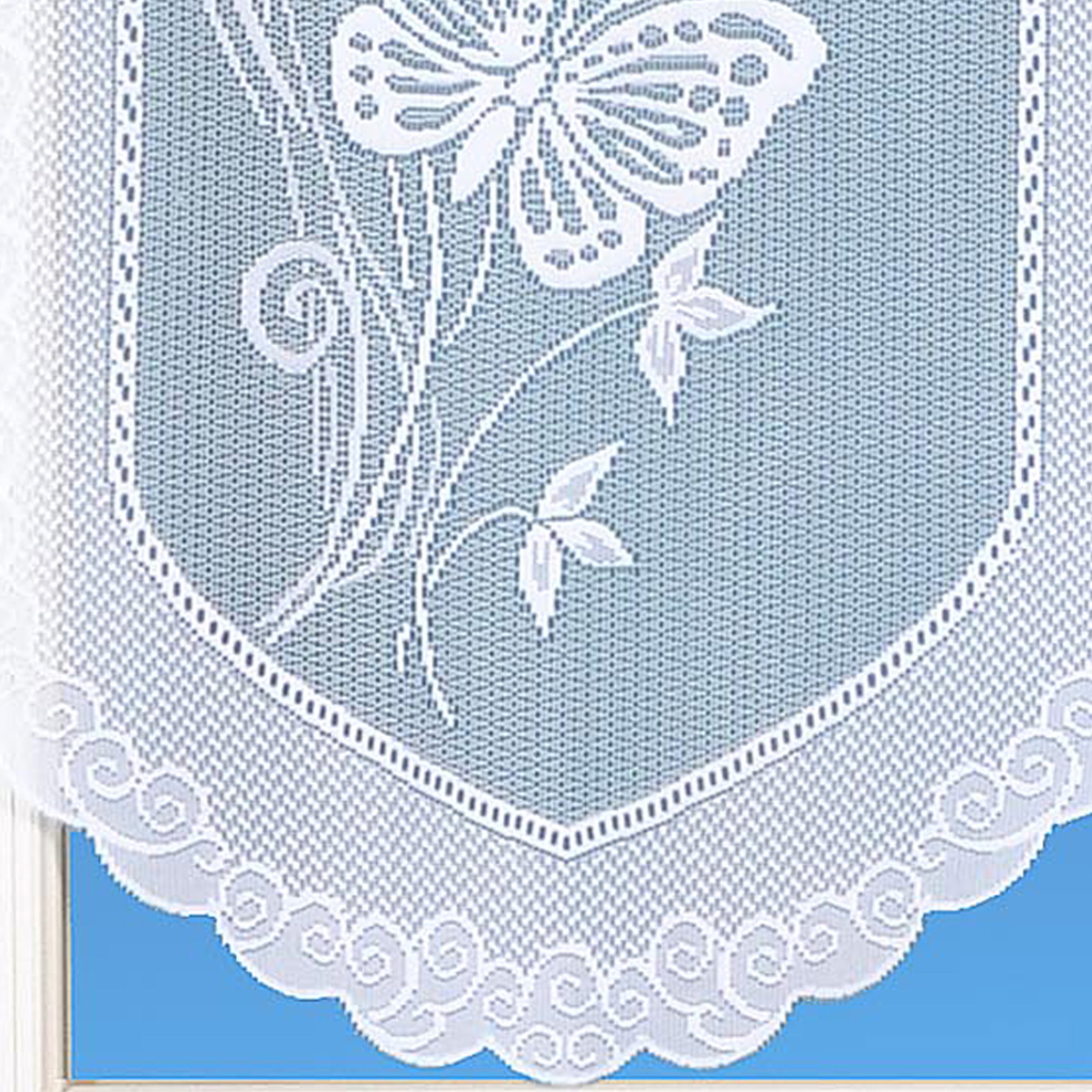 Paire de petits voilages en dentelle motifs papillons - Blanc