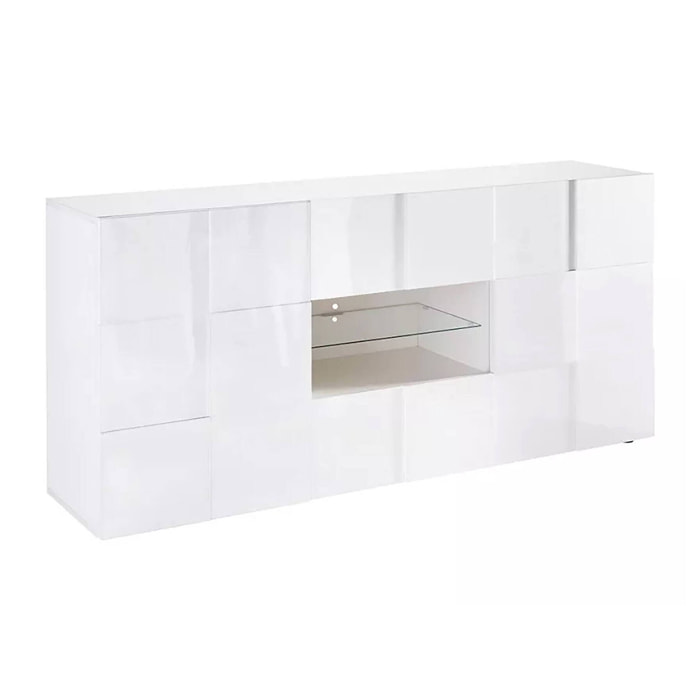 Credenza Zerba, Buffet da soggiorno, Madia da salotto, Dispensa da cucina, Made in Italy, 181x43 h84 cm, Bianco lucido