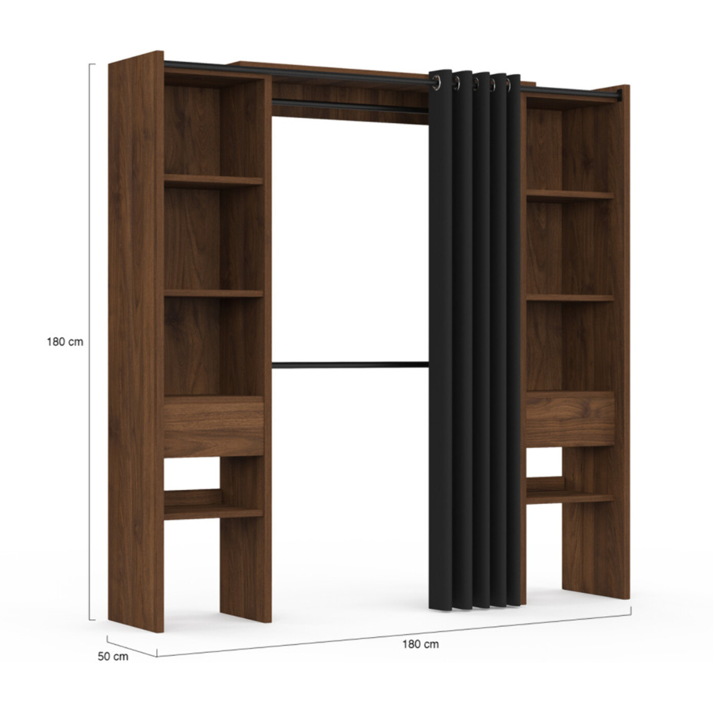 Dressing Justine extensible 120-180cm effet noyer double colonne