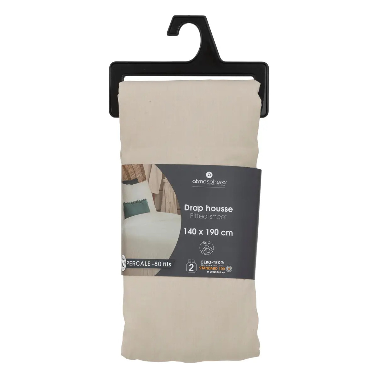 Drap-housse - percale - beige lin - 140x190 cm