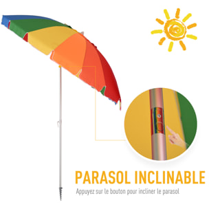 Parasol inclinable rond Ø 220 cm tissu polyester haute densité anti-UV mât démontable alu sac de transport inclu multicolore