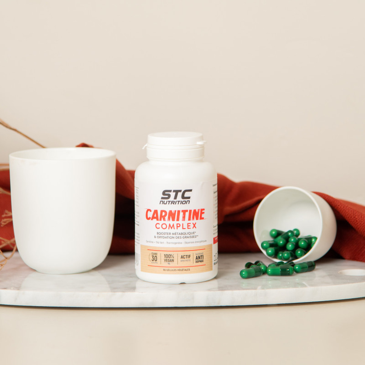 Carnitine Complex - Action brûle-graisses démontrée - Active la thermogénèse - 1500 mg L-Carnitine + Thé Vert - Vegan - Cure 30j