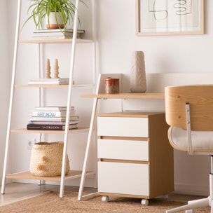 Caisson 3 tiroirs pour Étagère Poppy -tableau technique stratifié-couleur chêne clair/blanc 40 x 62 x 40 cm