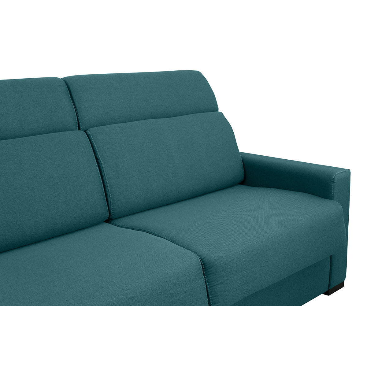 Canapé convertible avec têtières ajustables 3 places en tissu bleu canard avec matelas 18 cm NORO