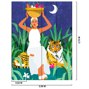 Papier peint femme et tigre scène tropicale artistique nocturne Intissé
