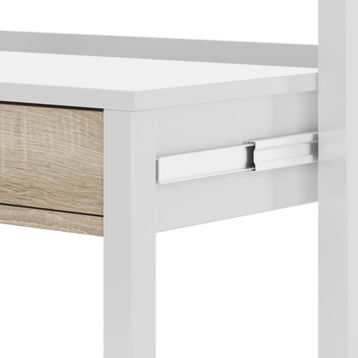 Mesa de escritorio extensible Zira Blanco Artik (Blanco Mate) - Roble Canadian
