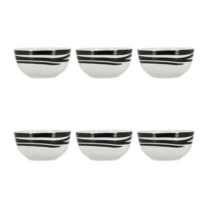 Lot de 6 bols 35cl en porcelaine à motif zèbre ANIMALS