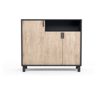 Zapatero Dyrnes melamina grafito puertas roble claro 88x100x37 cm