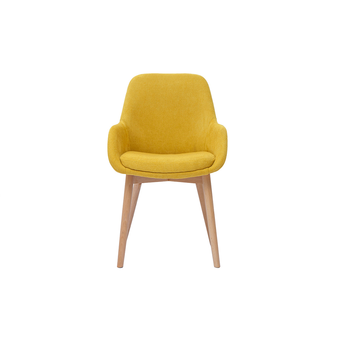 Fauteuils scandinaves en tissu effet velours jaune moutarde et bois clair massif (lot de 2) HOLO