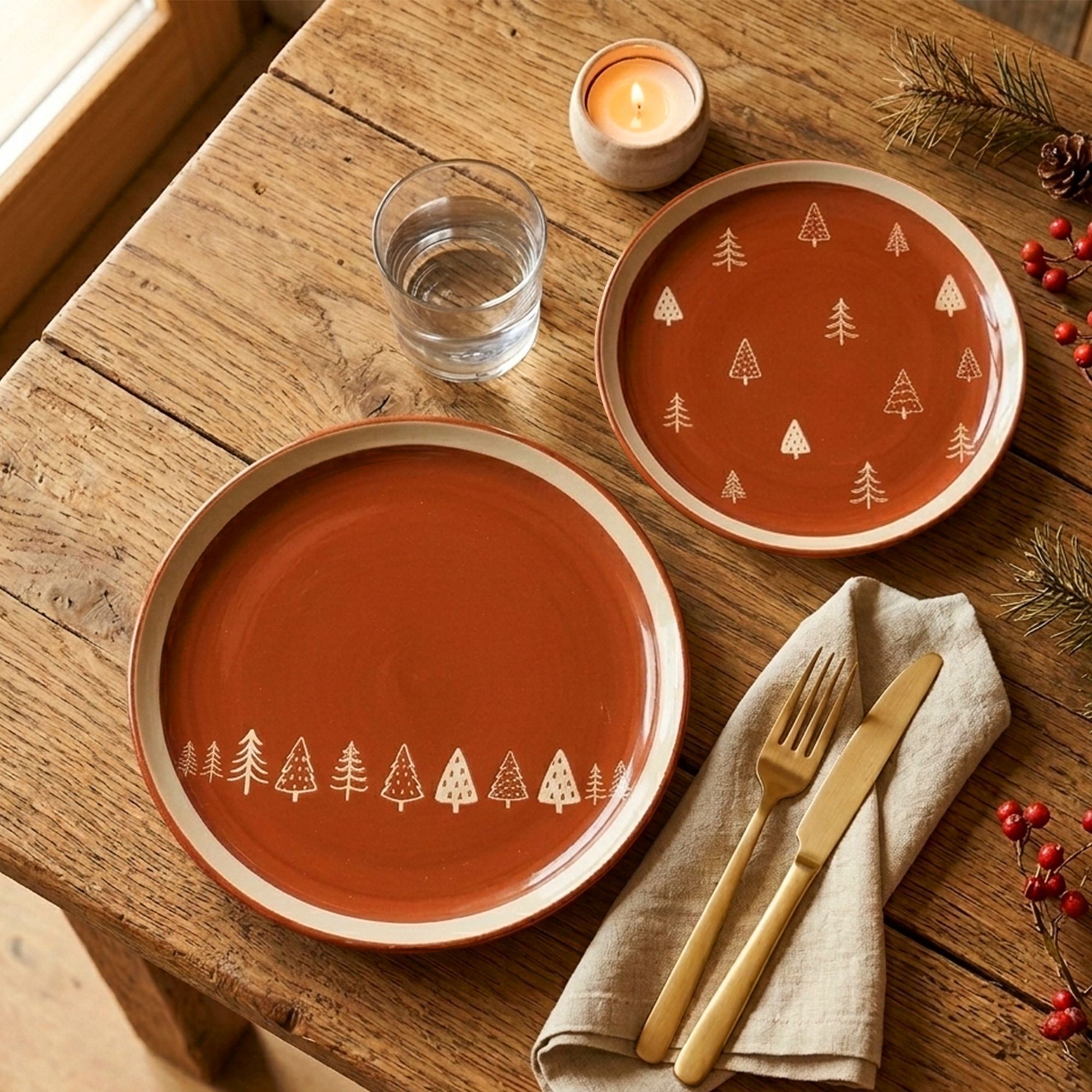 Lot de 6 assiettes plates 26cm en grès brique  MONTAGNE