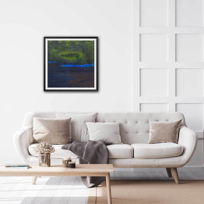 Affiche abstrait boreales bleues Affiche + cadre en bois - Noir