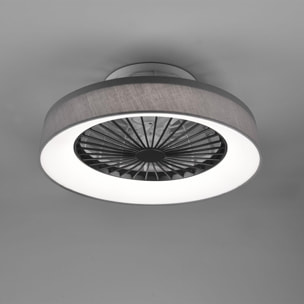 Faresund - Ventilatore e plafoniera LED Ø47 cm con bordo in tessuto grigio, telecomando, dimmer, timer, luce notturna ed effetto stelle