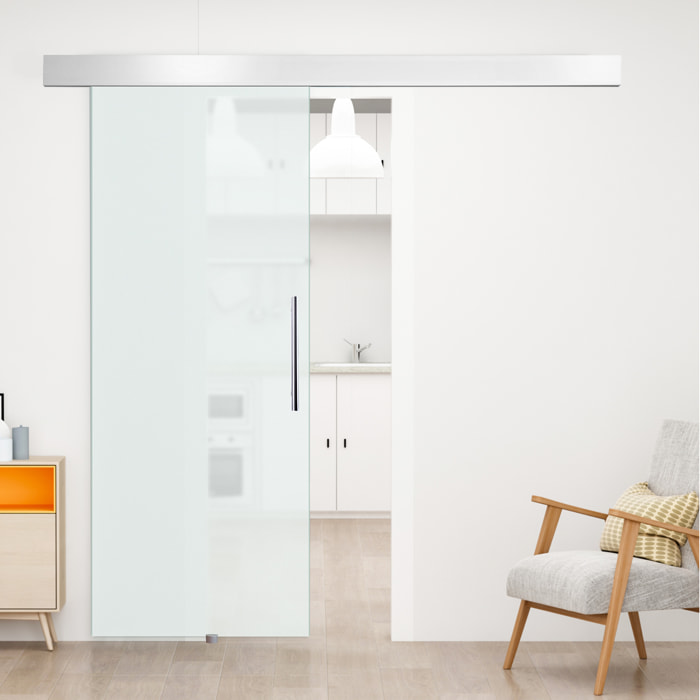 Puerta Corredera 90x205 cm Puerta Corrediza de Cristal con Riel Silenciosa para Sala de Estar Comedor Translúcido